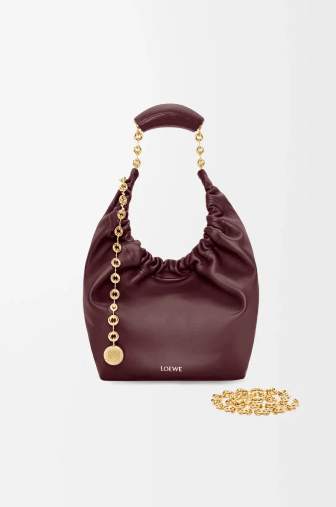 Petit sac Squeeze en cuir d&rsquo;agneau nappa souple Dark Burgundy