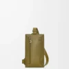 Poche verticale en T en cuir de veau grainé souple Olive
