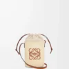 Pochette carrée en palmier iraca et cuir de veau naturel/tan