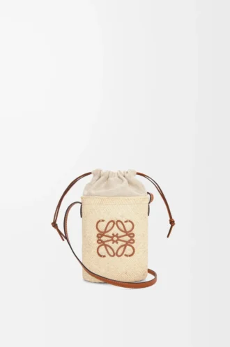 Pochette carrée en palmier iraca et cuir de veau naturel/tan