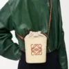 Pochette carrée en palmier iraca et cuir de veau naturel/tan