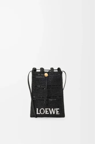 Pochette à cordon en raphia noir