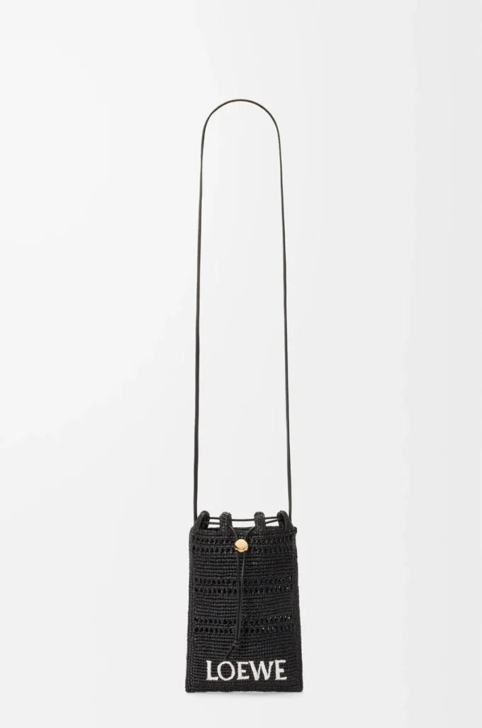Pochette à cordon en raphia noir