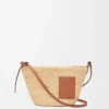 Pochette fendue en raphia et cuir de veau Naturel/Tan