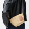 Pochette fendue en raphia et cuir de veau Naturel/Tan