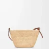 Pochette fendue en raphia et cuir de veau Naturel/Tan