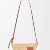 Pochette fendue en raphia et cuir de veau Naturel/Tan