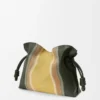 Pochette Flamenco Landscape moyenne en cuir de veau nappa vert bouteille/ocre