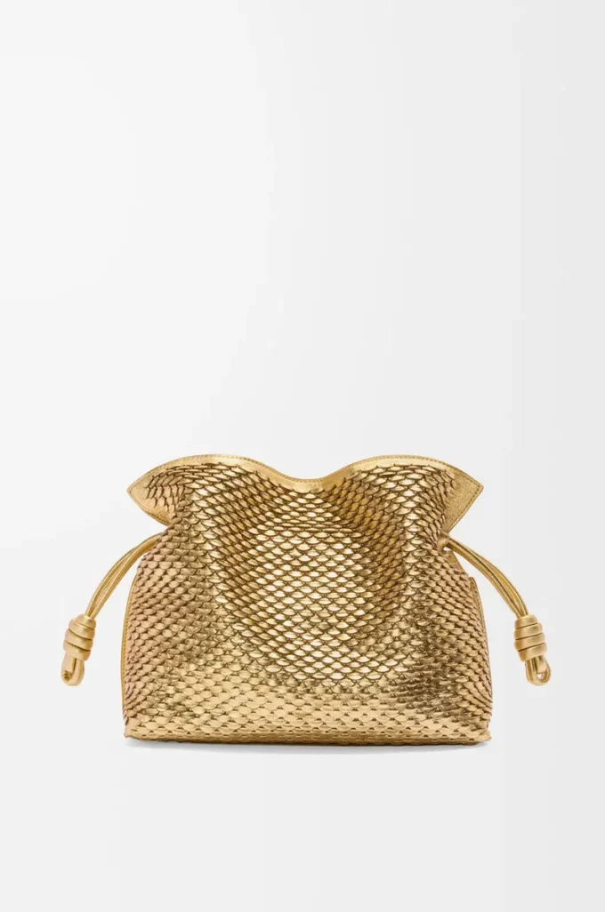 Pochette Flamenco moyenne en cuir d&rsquo;agneau laminé Gold