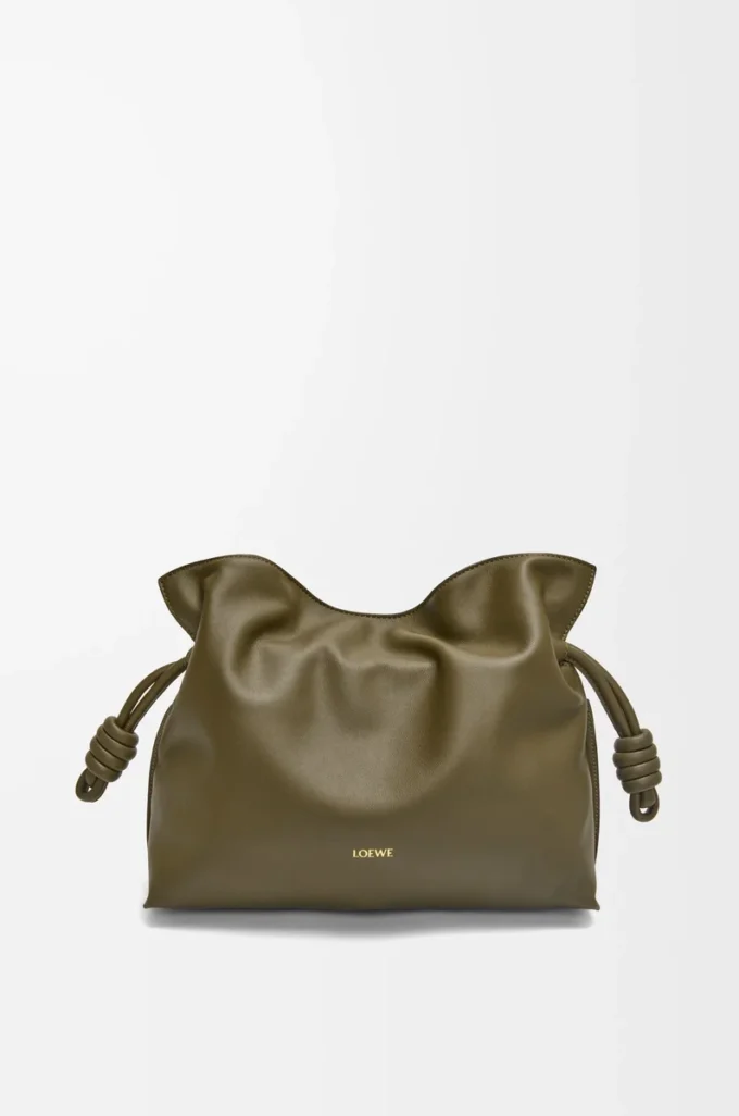 Pochette Flamenco moyenne en cuir de veau nappa Dark Khaki