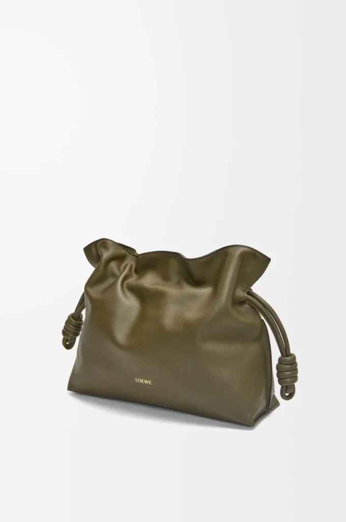 Pochette Flamenco moyenne en cuir de veau nappa Dark Khaki
