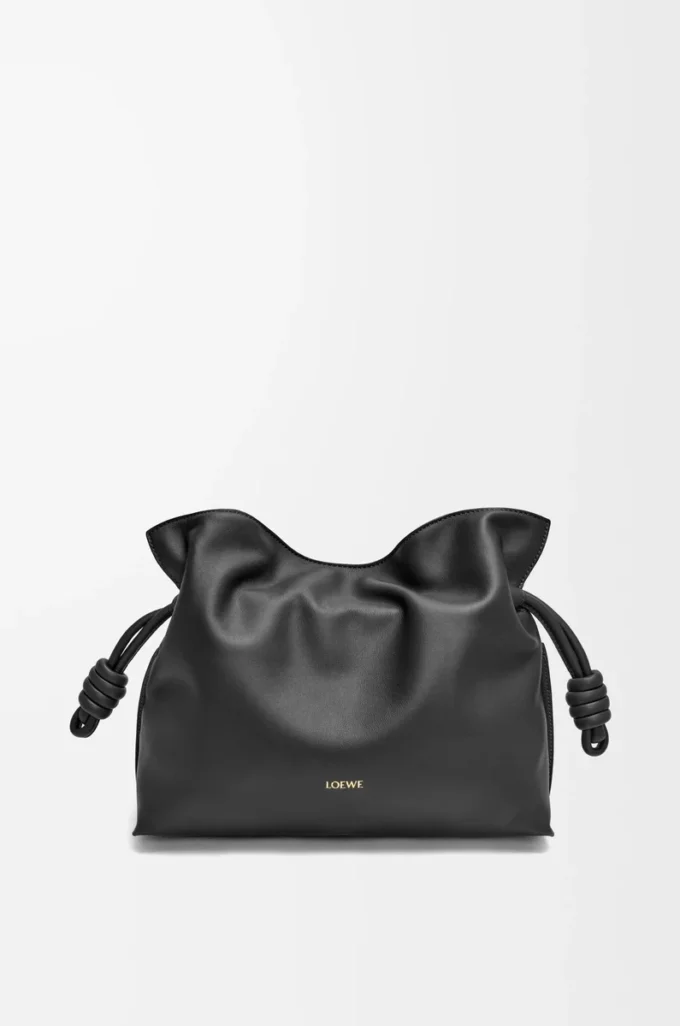 Pochette Flamenco moyenne en cuir de veau nappa noir