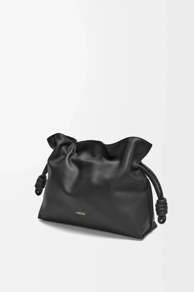 Pochette Flamenco moyenne en cuir de veau nappa noir