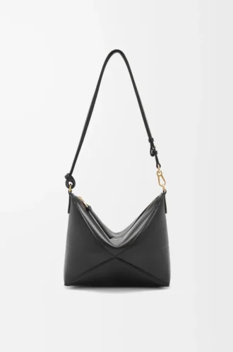 Pochette Puzzle Fold en cuir de veau nappa brillant Black
