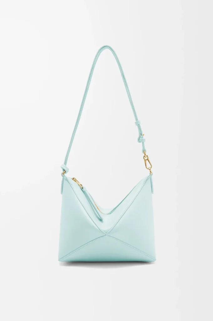 Pochette Puzzle Fold en cuir de veau nappa brillant Blue Iceberg