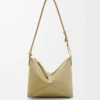 Pochette Puzzle Fold en cuir de veau nappa brillant vert argile