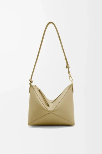 Pochette Puzzle Fold en cuir de veau nappa brillant vert argile
