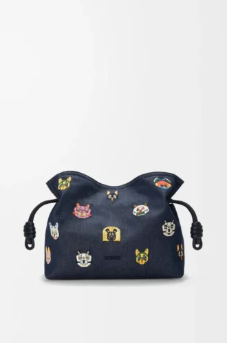 Pochettes Flamenco moyennes Cats en denim brodé Bleu