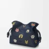 Pochettes Flamenco moyennes Cats en denim brodé Bleu