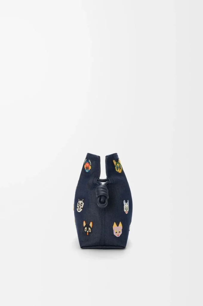 Pochettes Flamenco moyennes Cats en denim brodé Bleu