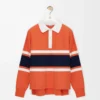 Polo à manches longues en coton Orange/Bleu marine