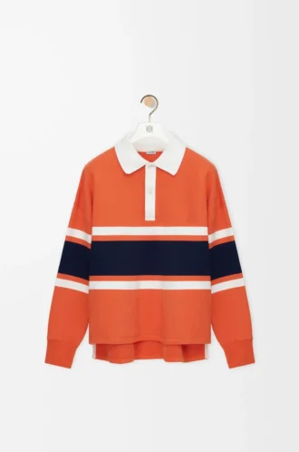 Polo à manches longues en coton Orange/Bleu marine