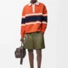 Polo à manches longues en coton Orange/Bleu marine