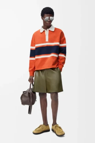 Polo à manches longues en coton Orange/Bleu marine
