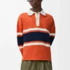 Polo à manches longues en coton Orange/Bleu marine
