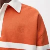 Polo à manches longues en coton Orange/Bleu marine