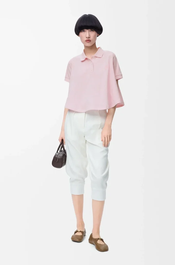 Polo trapèze en coton rose clair