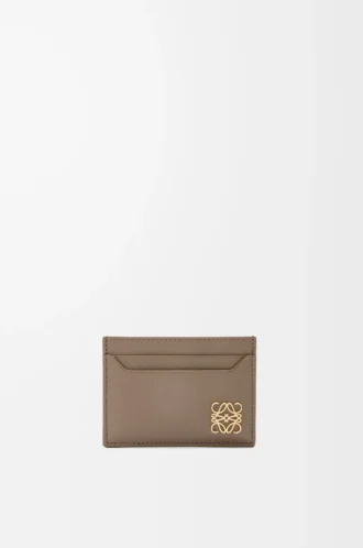 Porte-cartes Anagram uni en cuir de veau grainé Taupe