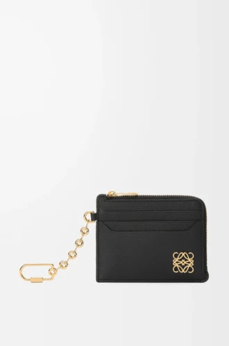 Porte-cartes carré Anagram en cuir de veau grainé Black/Gold