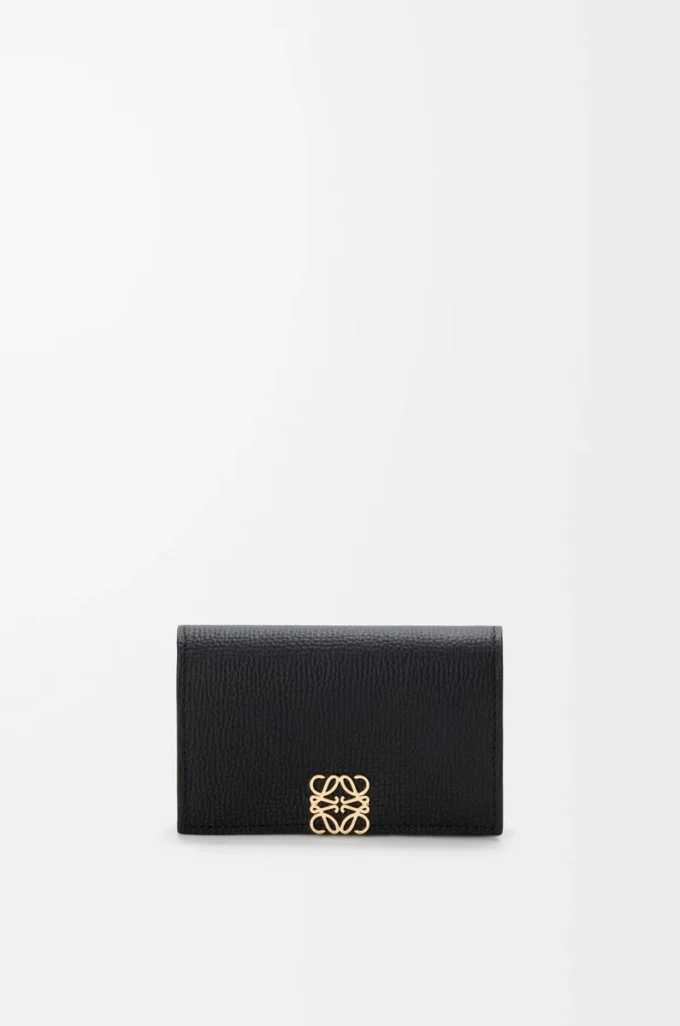Porte-cartes de visite Anagram en cuir de veau grainé Black/Gold Porte-cartes de visite Anagram en cuir de veau grainé Black/Gold