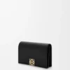 Porte-cartes de visite Anagram en cuir de veau grainé Black/Gold Porte-cartes de visite Anagram en cuir de veau grainé Black/Gold
