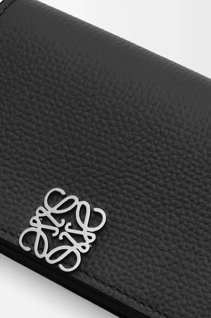 Porte-cartes de visite Anagram en cuir de veau grainé noir