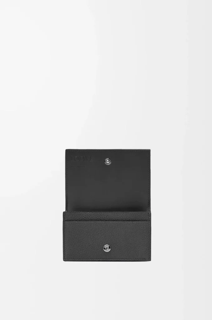 Porte-cartes de visite en cuir de veau grainé souple noir Porte-cartes de visite en cuir de veau grainé souple noir