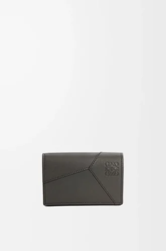 Porte-cartes de visite Puzzle en cuir de veau classique Gris foncé
