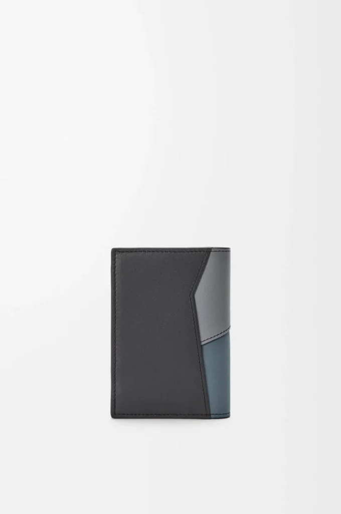 Porte-cartes à deux volets Puzzle en cuir de veau classique gris asphalte/bleu tempête