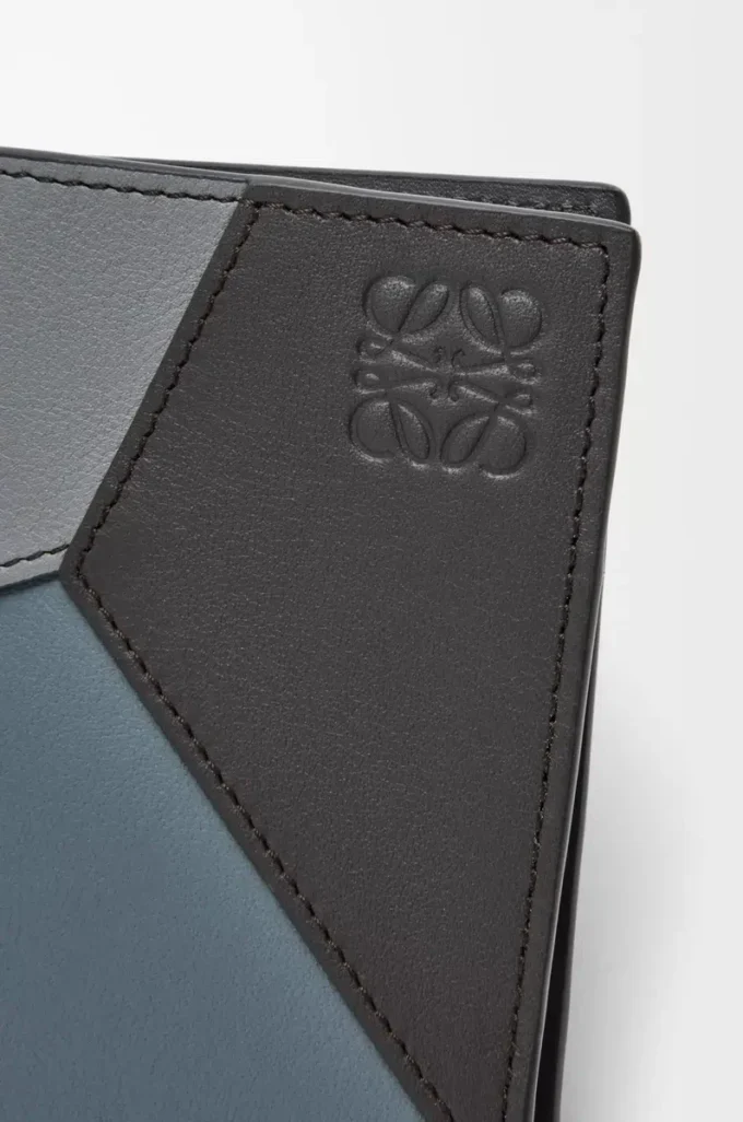 Porte-cartes à deux volets Puzzle en cuir de veau classique gris asphalte/bleu tempête