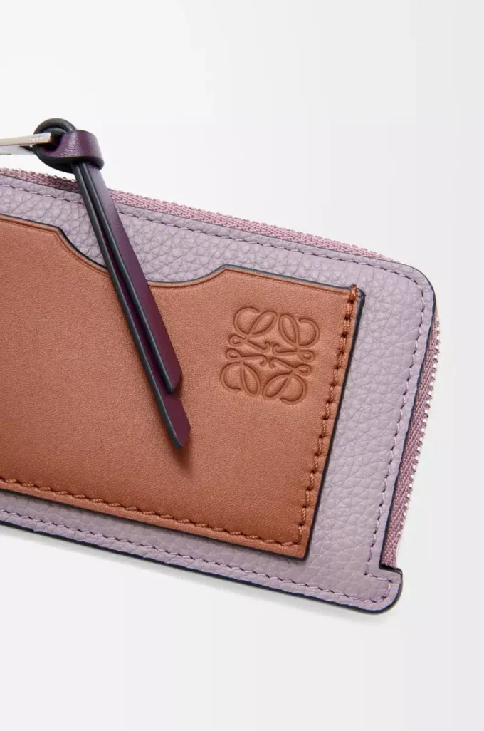 Porte-cartes et monnaie en cuir de veau grainé souple Dirty Mauve/Squirrel Porte-cartes et monnaie en cuir de veau grainé souple Dirty Mauve/Squirrel