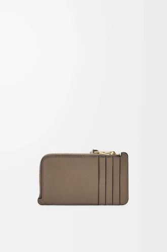 Porte-cartes et monnaie en cuir de veau grainé souple Taupe/Talc Porte-cartes et monnaie en cuir de veau grainé souple Taupe/Talc