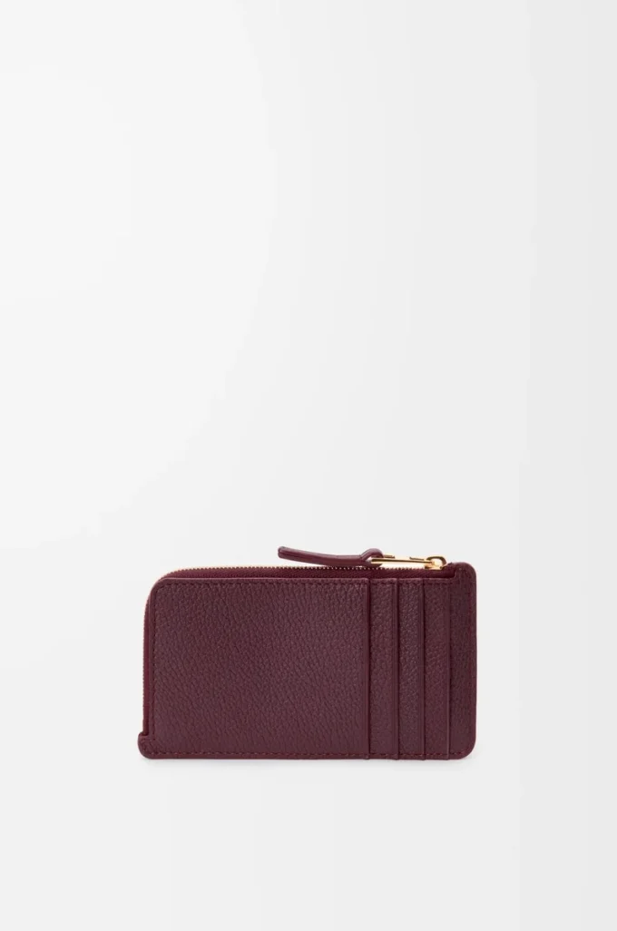 Porte-cartes et monnaie en cuir de veau lisse et grainé Dark Burgundy Porte-cartes et monnaie en cuir de veau lisse et grainé Dark Burgundy
