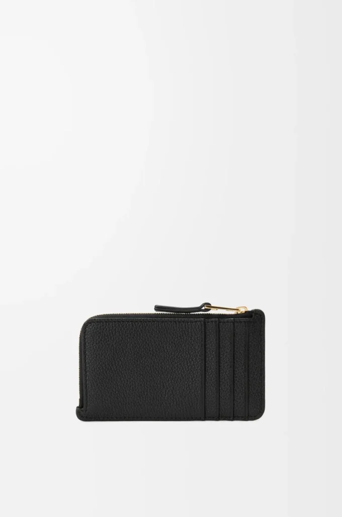 Porte-cartes et monnaie en cuir de veau lisse et grainé noir Porte-cartes et monnaie en cuir de veau lisse et grainé noir