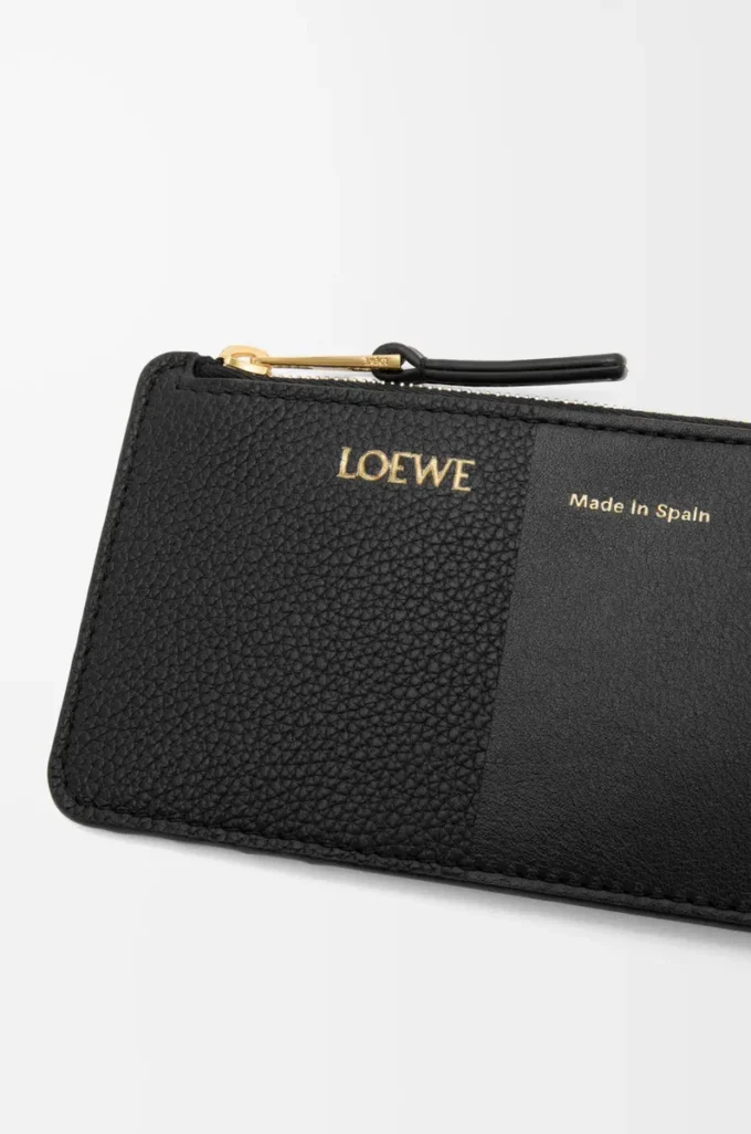 Porte-cartes et monnaie en cuir de veau lisse et grainé noir Porte-cartes et monnaie en cuir de veau lisse et grainé noir