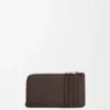 Porte-cartes et monnaie en cuir de veau satiné marron foncé Porte-cartes et monnaie en cuir de veau satiné marron foncé