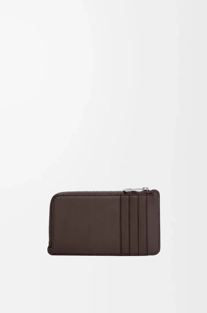 Porte-cartes et monnaie en cuir de veau satiné marron foncé Porte-cartes et monnaie en cuir de veau satiné marron foncé