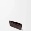 Porte-cartes et monnaie en cuir de veau satiné marron foncé Porte-cartes et monnaie en cuir de veau satiné marron foncé