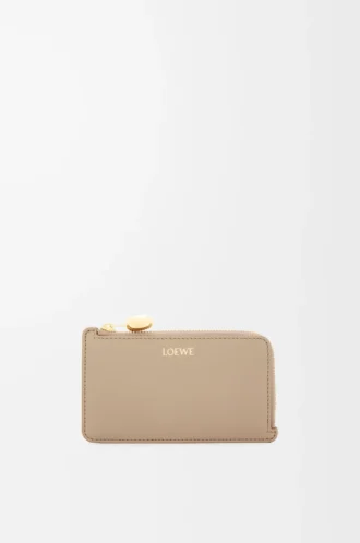 Porte-cartes et monnaie Pebble en cuir de veau nappa brillant Sand