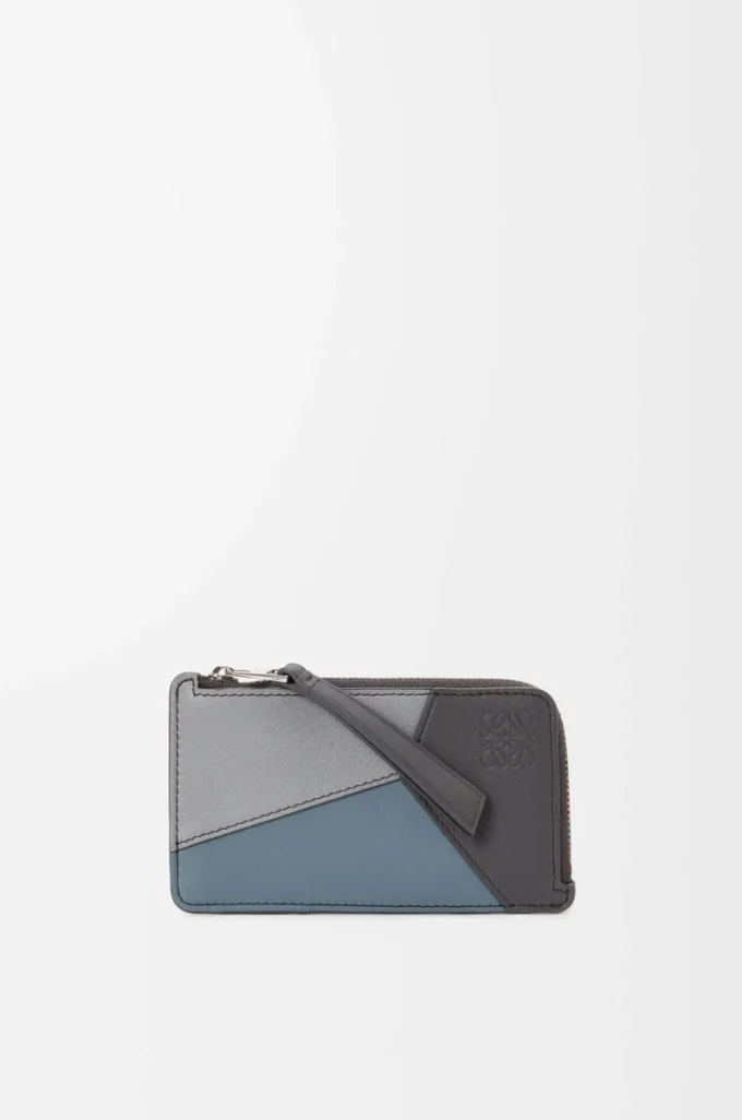 Porte-cartes et monnaie Puzzle en cuir de veau classique gris asphalte/bleu tempête Porte-cartes et monnaie Puzzle en cuir de veau classique gris asphalte/bleu tempête